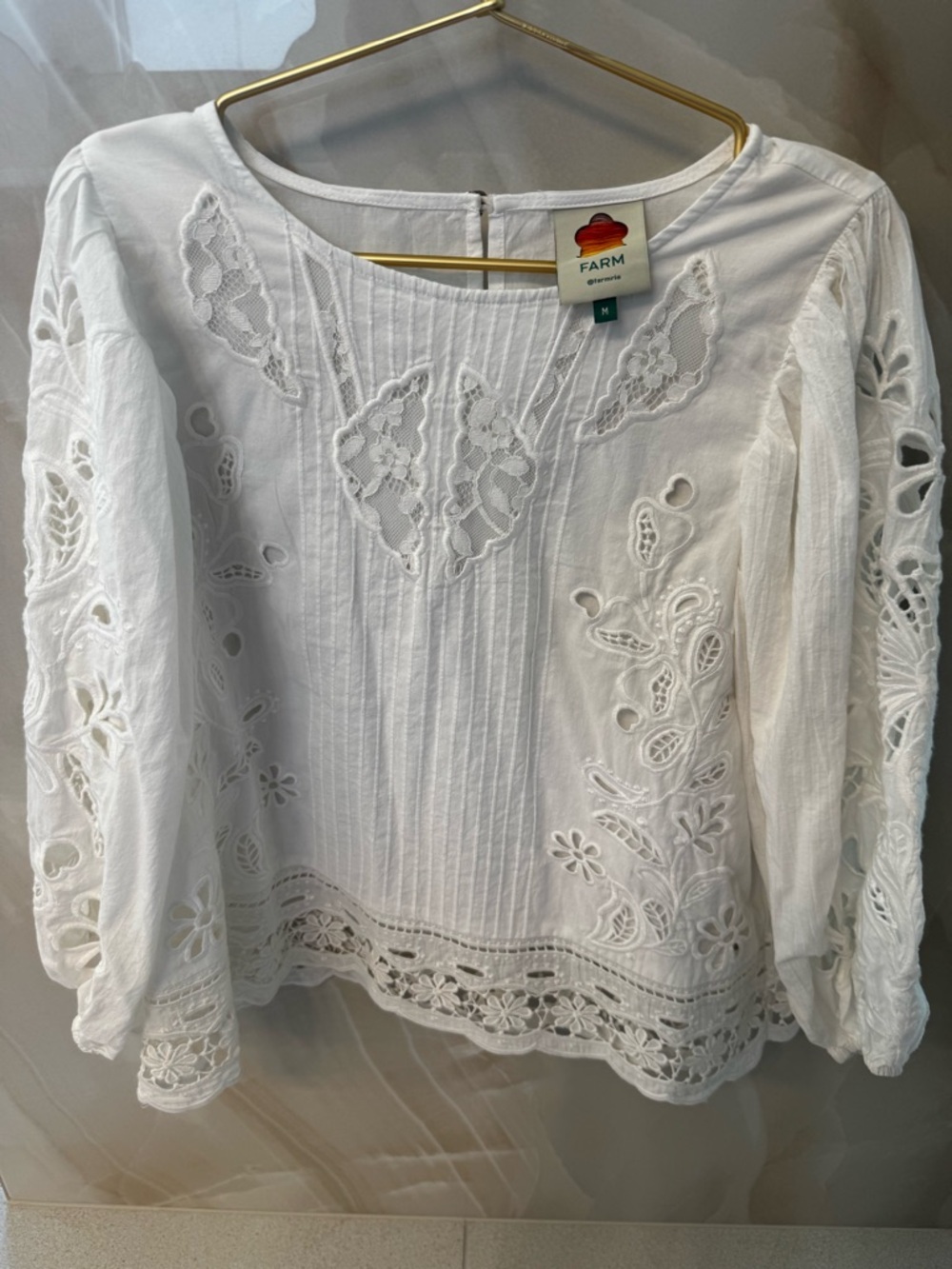 FARM Rio White Cutwork Embroidered Cotton Blouse